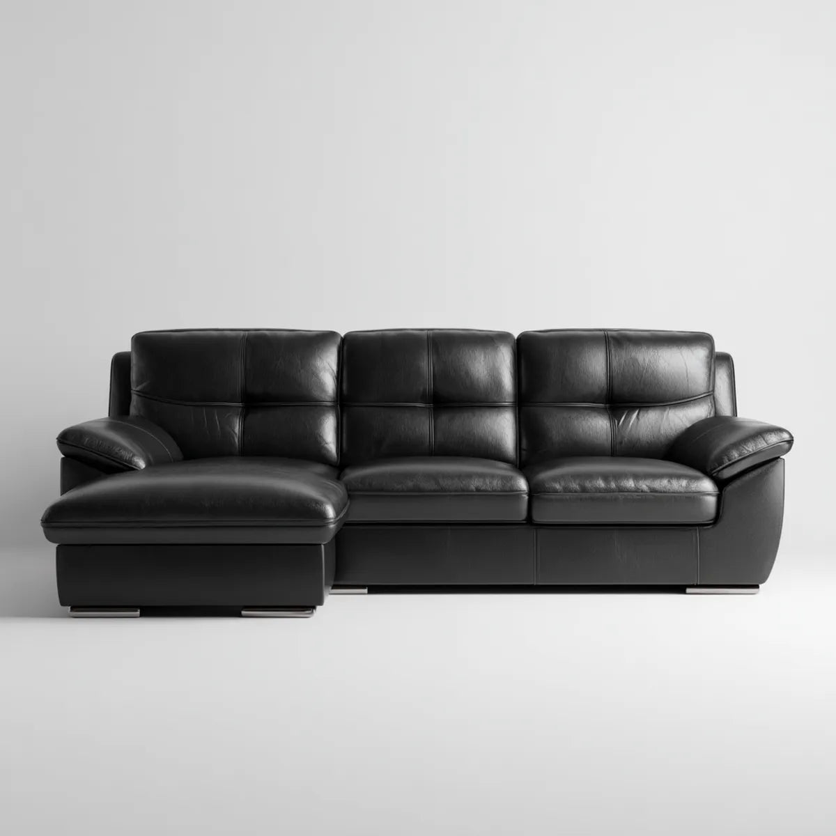 Ecksofa mit linker Recamiere in Schwarz aus PU-Kunstleder 280 x 160 x 88 cm L-Form