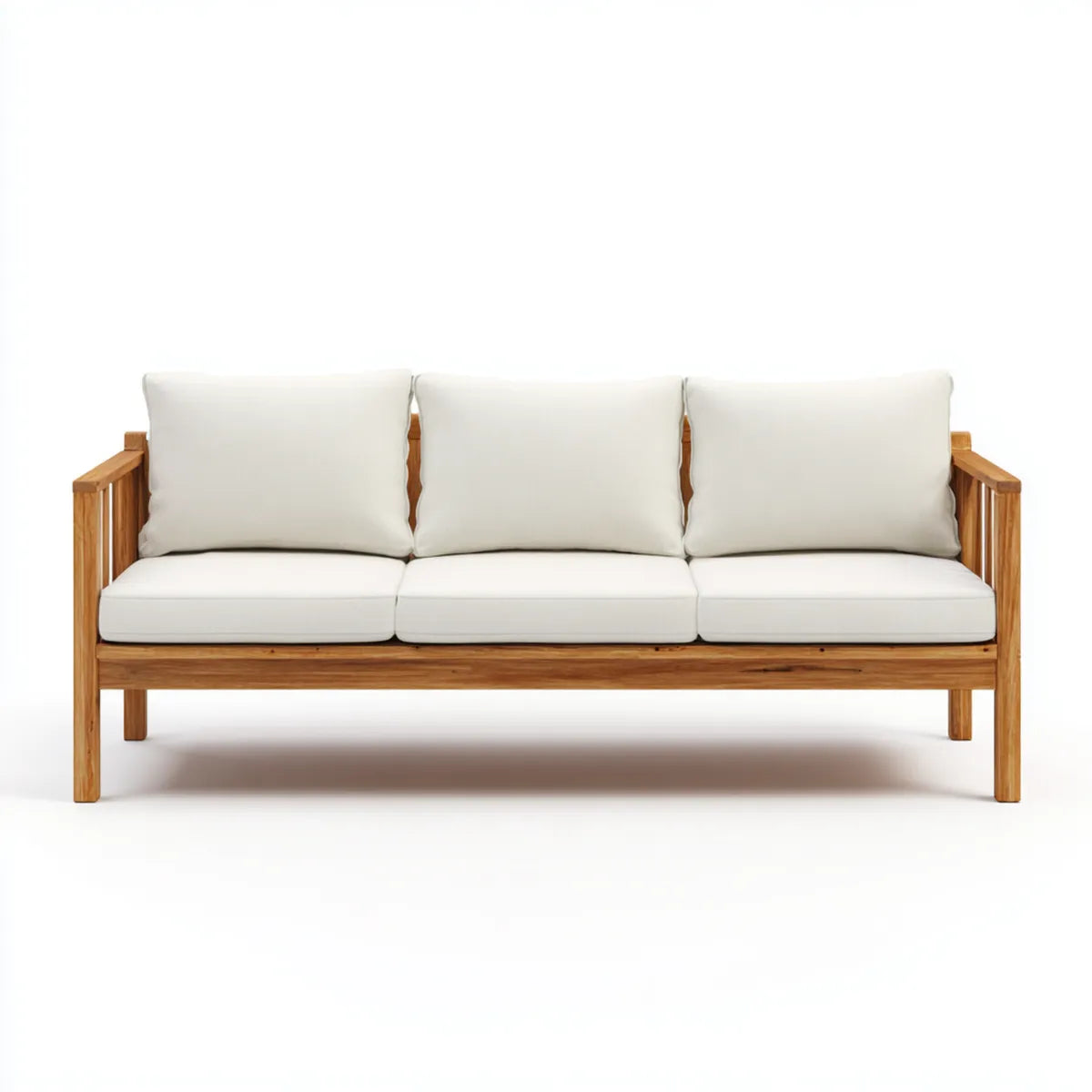 3-Sitzer Sofa Cremeweiß mit Akazien-Massivholzgestell Rechteckig 200 x 80 x 80 cm