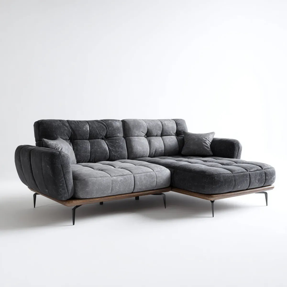 Ecksofa mit Recamiere Anthrazit 280 x 170 x 85 cm Polyester-Samt L-Form