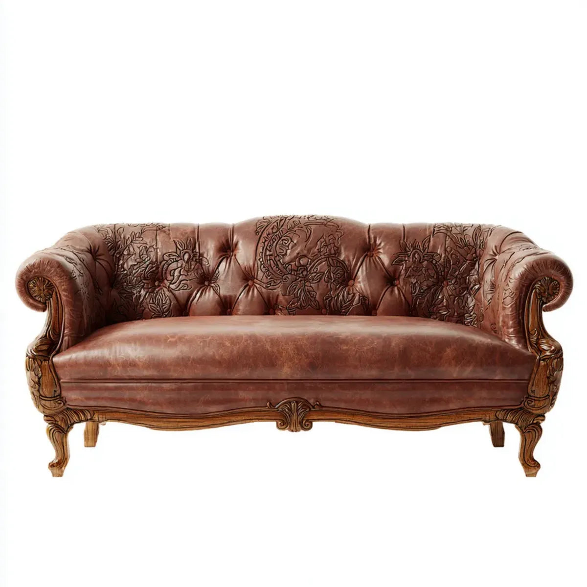 3-Sitzer Sofa Braun aus PU-Kunstleder mit Massivholzrahmen geschwungene Form 225 x 90 x 98 cm