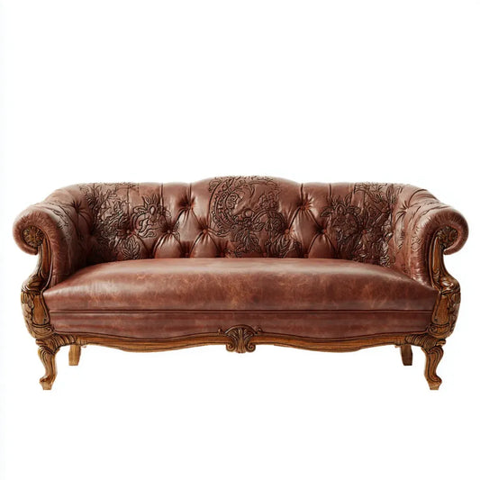 3-Sitzer Sofa Braun aus PU-Kunstleder mit Massivholzrahmen geschwungene Form 225 x 90 x 98 cm