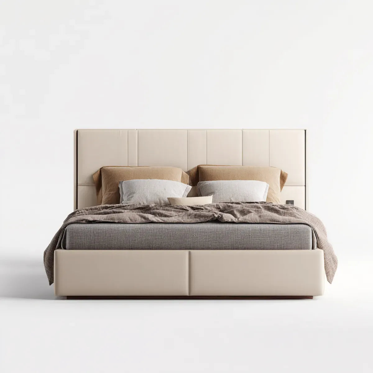 Polsterbett Doppelbett Beige 180 x 200 cm mit PU-Kunstlederbezug und rechteckigem Kopfteil