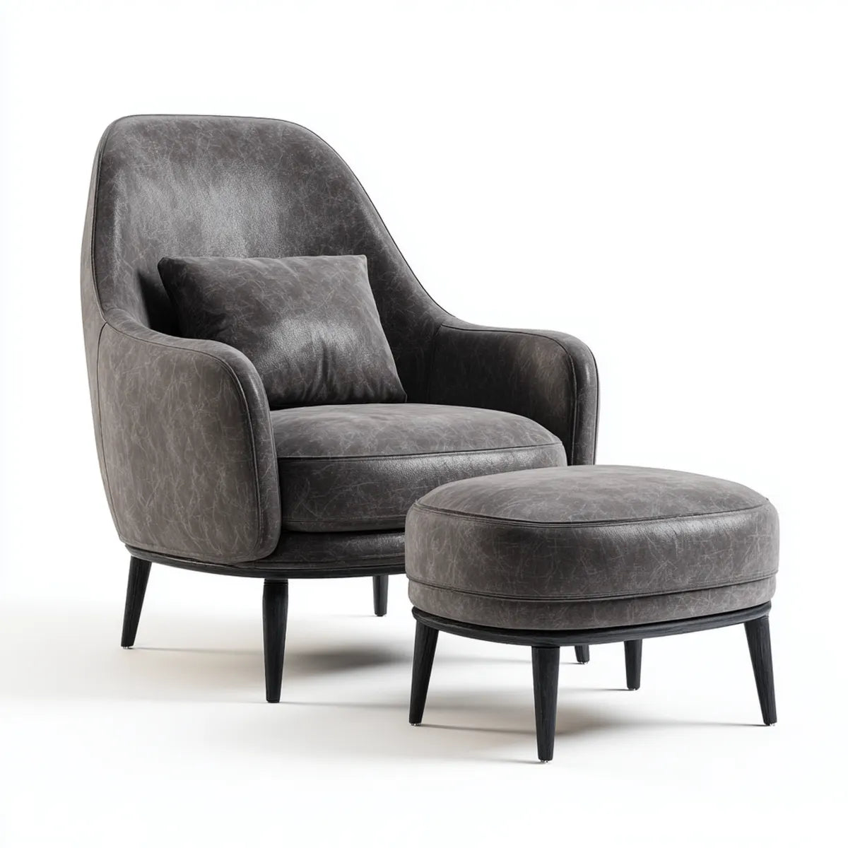 Sessel mit Hocker Dunkelgrau 76 x 82 x 92 cm PU-Kunstleder Set