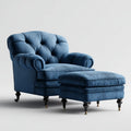 Ohrensessel mit Hocker Blau 99 x 96 x 102 cm Cord aus Polyester Rechteckig
