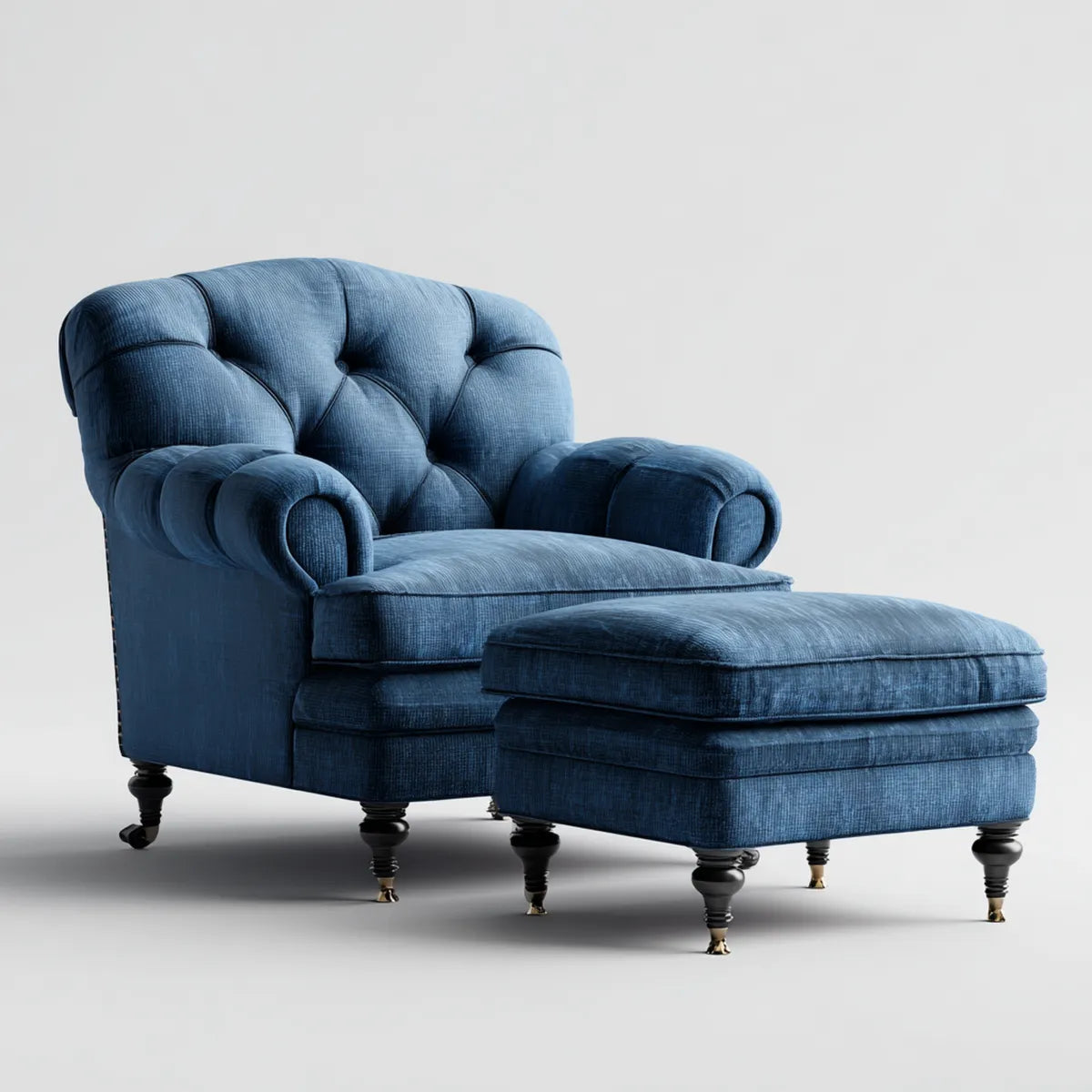 Ohrensessel mit Hocker Blau 99 x 96 x 102 cm Cord aus Polyester Rechteckig
