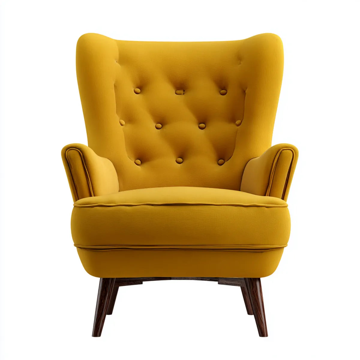 Ohrensessel Senfgelb 78 x 85 x 105 cm mit Polyesterbezug Knopfheftung und Massivholzbeinen