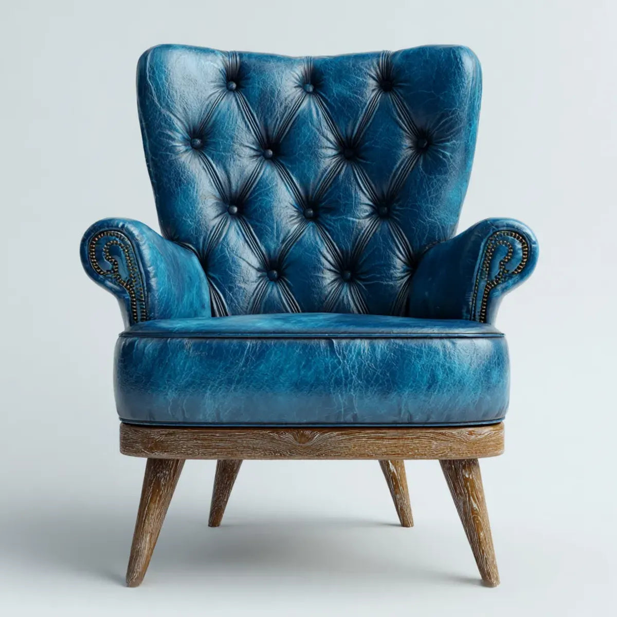 Ohrensessel Blau 78 x 85 x 105 cm mit PU-Kunstlederbezug und Massivholzbeinen