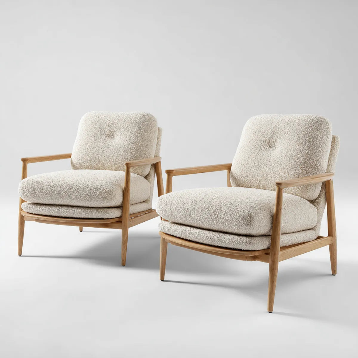 Loungesessel 2er-Set Creme 68 x 76 x 82 cm Bouclé-Polyester Massivholzgestell