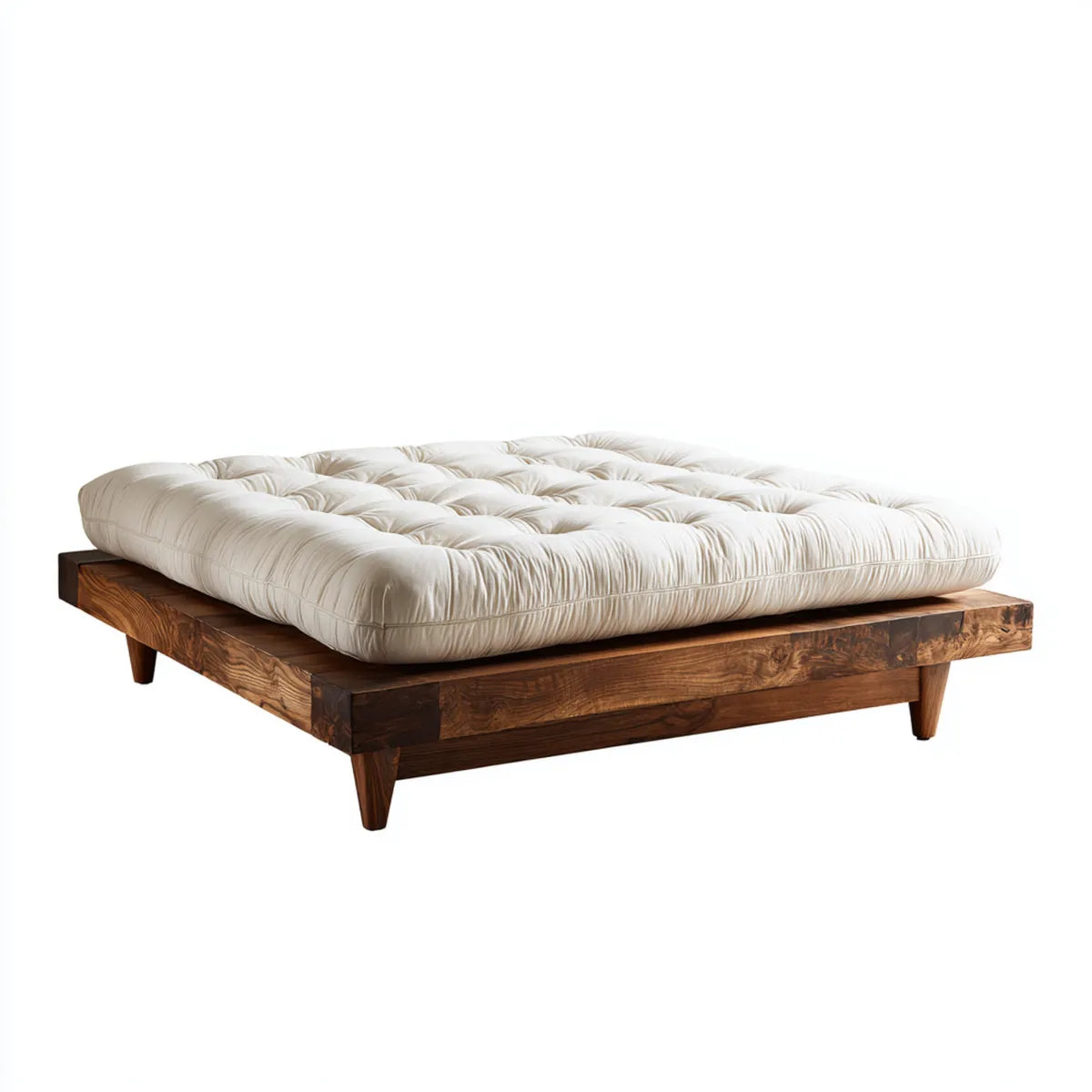 Doppelbett Futonbett-Set Dunkelbraun Creme 180 x 200 cm Massives Akazienholz Baumwolle Rechteckig