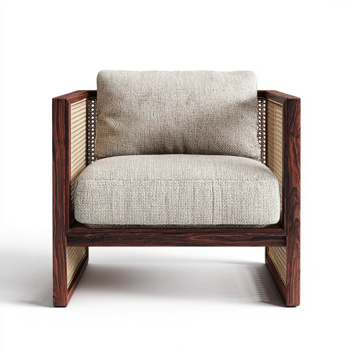 Sessel Beige 75 x 78 x 78 cm mit Massivholzrahmen und Rattan Seitenflächen
