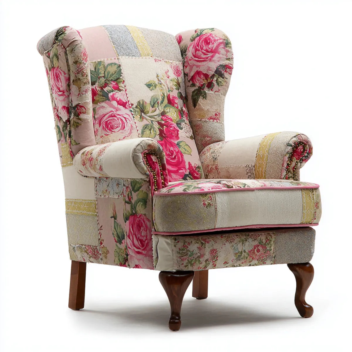 Ohrensessel Rosa Creme 86 x 90 x 108 cm Polyester-Jacquard mit Blumenmuster