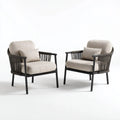 2er Set Loungesessel Beige Schwarz mit Polyesterbezug Stahlgestell und Seilbespannung 72 x 75 x 78 cm