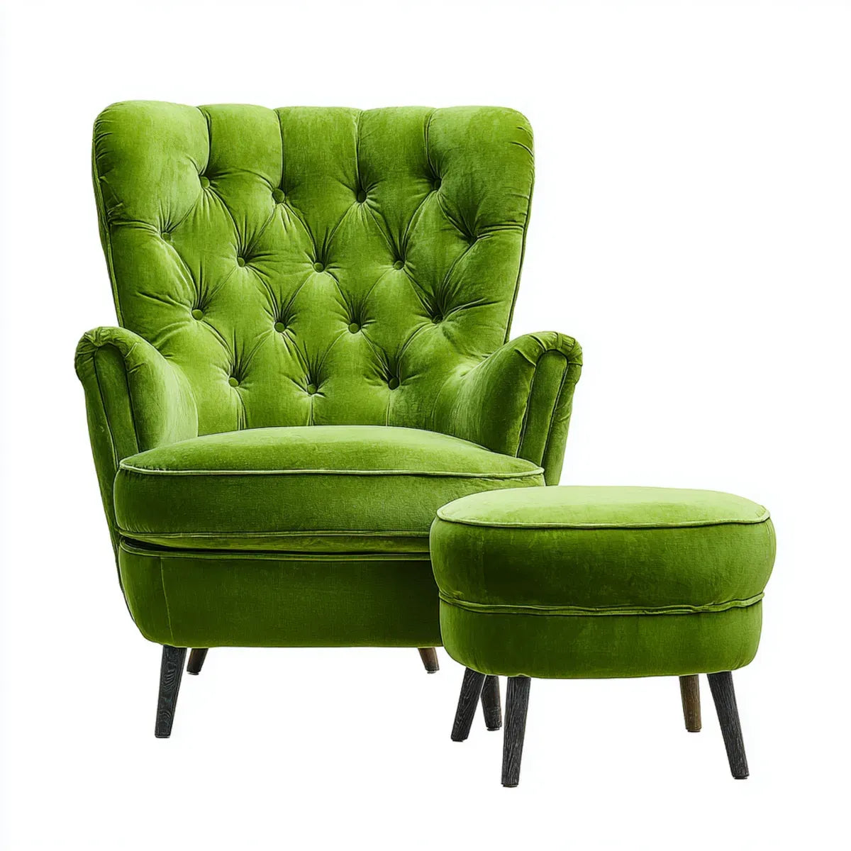Ohrensessel Set mit Hocker Grün Polyester-Samt 78 x 85 x 105 cm Sessel und 55 x 45 x 42 cm Hocker